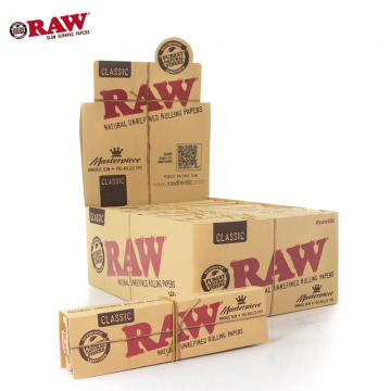 RAW CLASSIC MASTERPIECE KING SIZE PAPERS + PRE-ROLLED TIPS - 24CT/BOX
