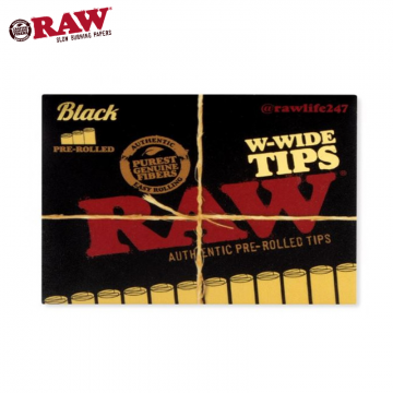 RAW BLACK PRE-ROLLED W-WIDE TIPS 18CT/20PK