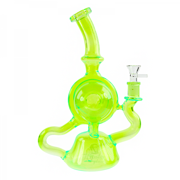 10 IN HIPSTER RECYCLER LIME GREEN GLASS WATER PIPE