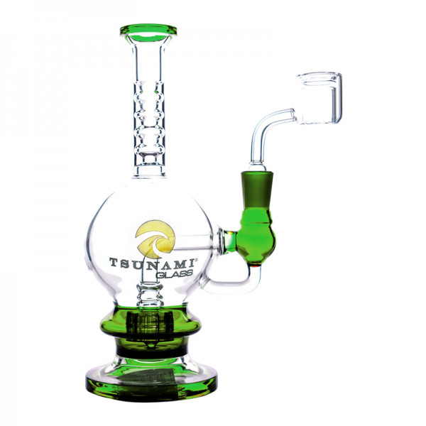 10 IN TSUNAMI SHOWERHEAD GREEN GLASS WATER PIPE