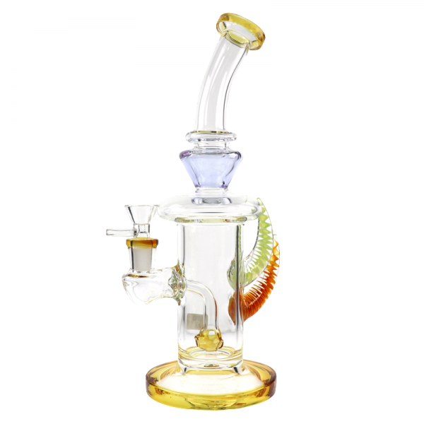 11 IN 2 SPIKES HORN BENT NECK GLASS WATER PIPE -AMBER/BLACK