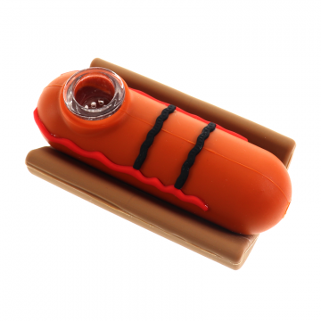 3.5 IN HOT DOG W/GLASS SCREEN SILICONE HAND PIPE