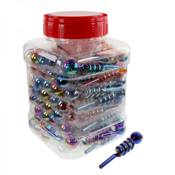 5.5 IN ELECTROPLATED GLASS BUBBLER PIPE 85CT/JAR