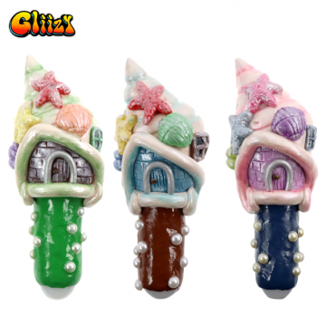 5 IN GLIIZY OCEAN THEME CLAY GLASS HAND PIPE