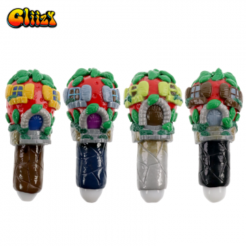5 IN GLIIZY TREE HOUSE CLAY GLASS HAND PIPE