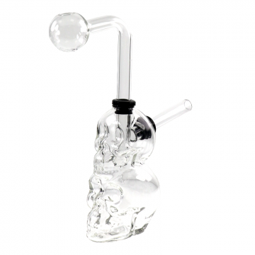 6 IN DOUBLE SKULL CLEAR MINI GLASS WATER PIPE