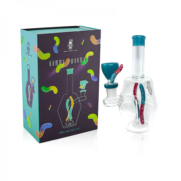 7 IN SPACE KING GUMMY WORMS MINI GLASS WATER PIPE