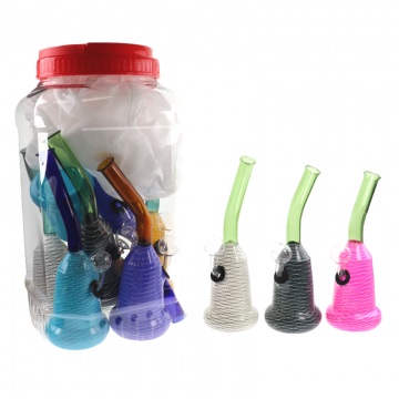8 IN SNIFFER NET DESIGN BUBBLER MIX COLORS GLASS PIPE 12CT/JAR