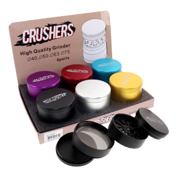 CRUSHERS 4-PIECE LOGO w/MAGNETIC TOP METAL GRINDER MIX COLOR - 6CT/PK