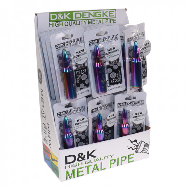 D&K METAL BULLET HAND PIPE WITH SILVER SCREEN 24CT/DISPLAY - RAINBOW