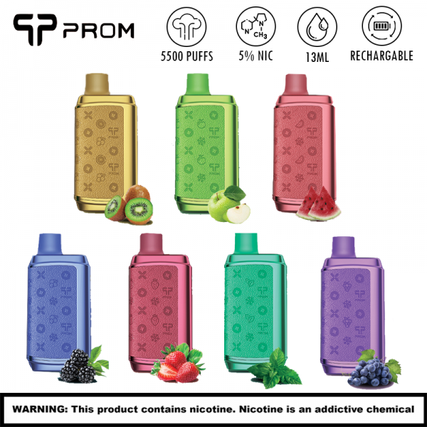 PROM NOIR BY POSH 5500 PUFFS DISPOSABLE VAPE 5CT/DISPLAY ( BUY 10 GET 2 FREE)