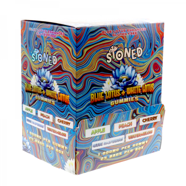 STONED BLUE/WHITE LOTUS GUMMIES 1000MG/25CT/ASSORTED FLAVOR DISPLAY