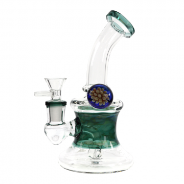 8 IN FLOWER ON TUBE TEAL GLASS WATER PIPE