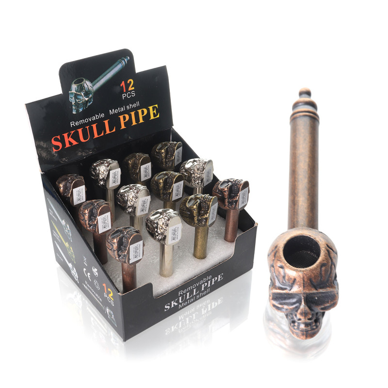 4 IN REMOVABLE SKULL METAL HAND PIPE 12CT/DISPLAY