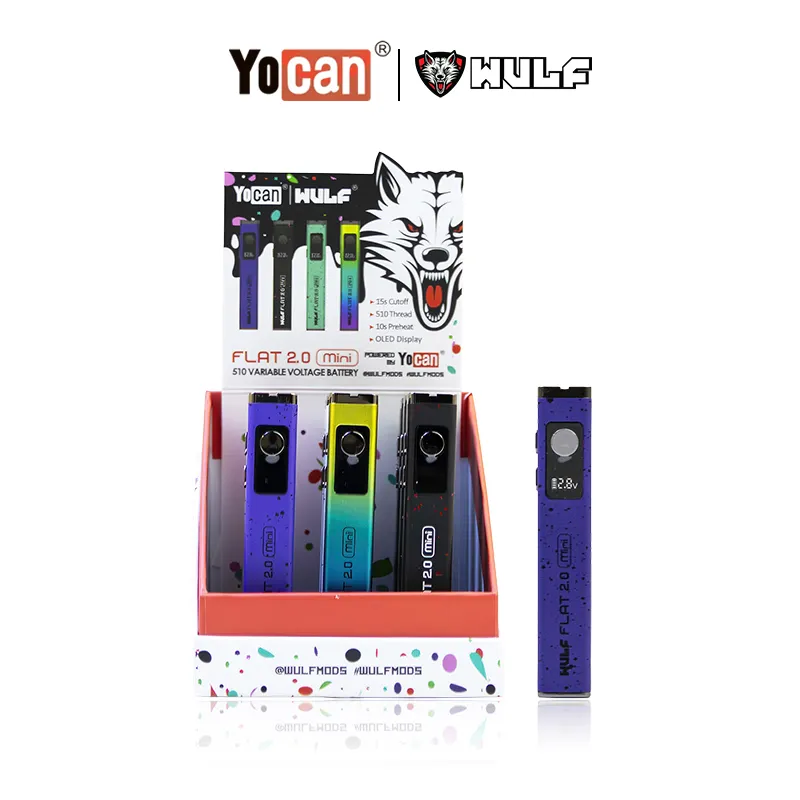 WULF MODS FLAT 2.0 MINI VAPE BATTERY 9CT/DISPLAY - ASSORTED