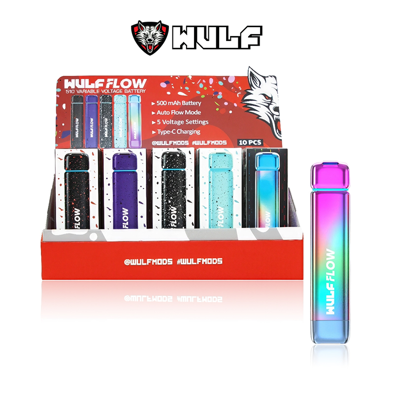 WULF MODS FLOW CART VAPE BATTERY 10CT/DISPLAY - ASSORTED COLORS