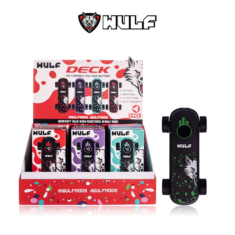 WULF MODS DECK SKATEBOARD VAPE BATTERY 9CT/DISPLAY